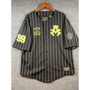 Akdmks Heavy Hitters Baseball Jersey Adult Large Black Patches Button Up Outdoor